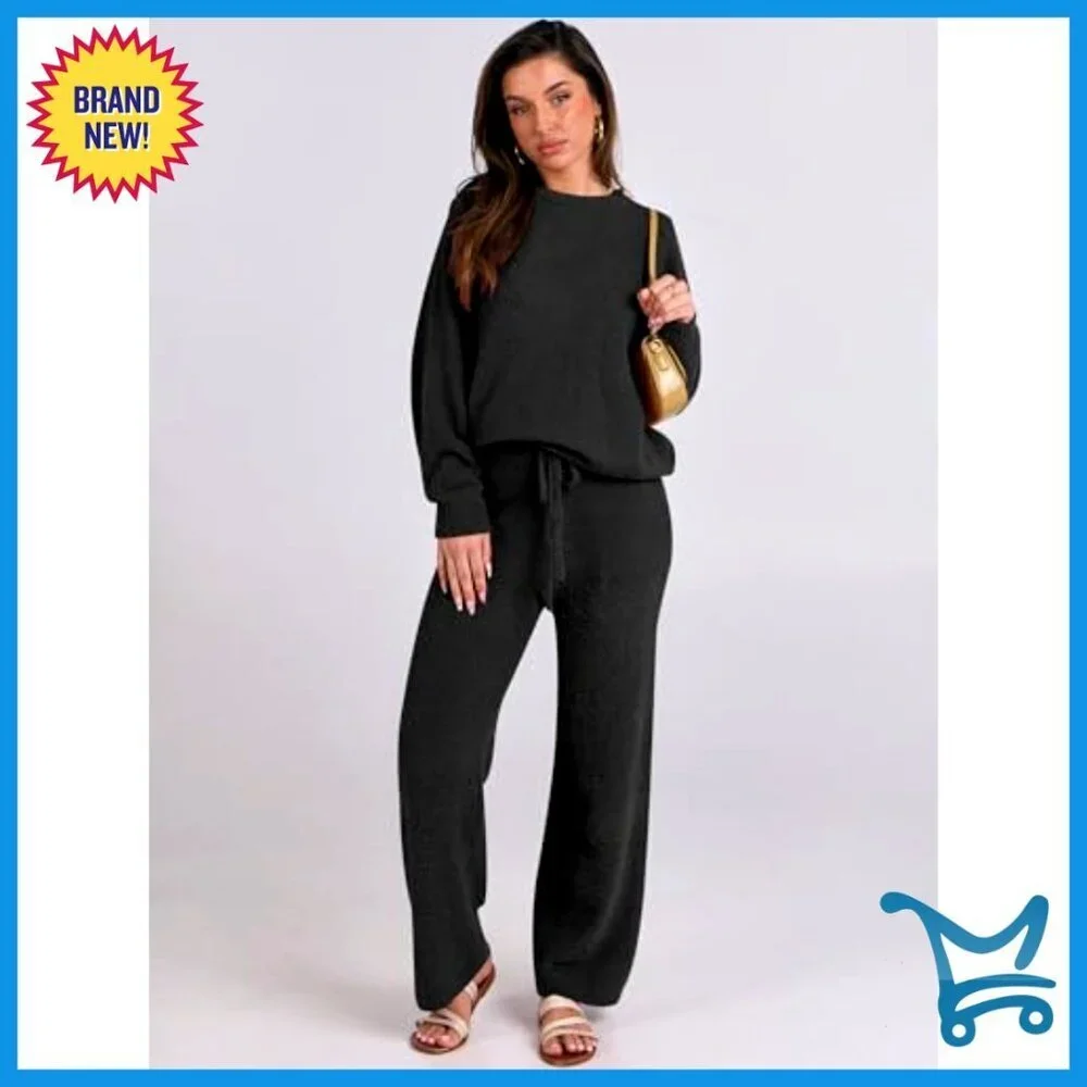 Fuzzy Fleece Pajama Set Loose Fit Lounge Wear Long Sleeve Wide Leg Pants